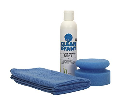 title=CLEANOFANT Lucidatura di vetro acrilico Plexiglas Set- con 200 ml Detergente, 1