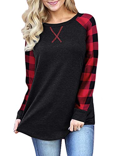 BAIKEA Womens Buffalo Plaid Raglan Long Sleeve Tunic Tops for Leggings at Amazon