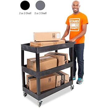 Original Tubstr 3 Shelf Utility Cart/Service Cart - Heavy Duty - Supports up to 400 lbs - Tub Carts w/Deep Shelves - Great for Warehouse, Garage, Cleaning and More (3 Shelf - 32 x 18 / Black)