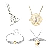 4 Pcs HP Inspired Necklace Set Time Turner Deathly Hallows Golden Snitch for HP Fans  Decorations