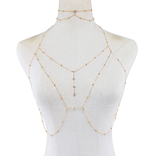 image for BestQT Bohemian Sexy Simple Rhinestone Choker Necklace with Bra Chest 