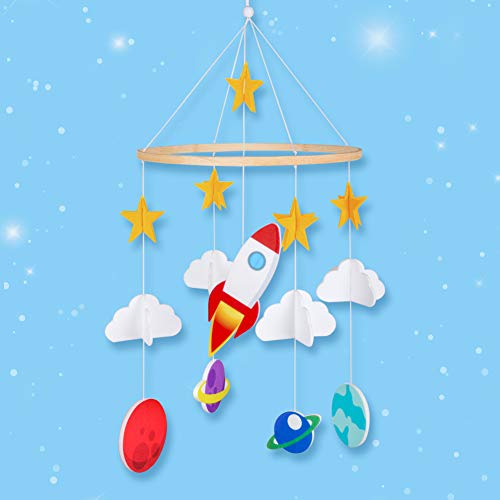 Basumee Baby Crib Mobile,Planet Crib Mobile Hanger Handmade Mobile Nursery Decor Movable Star Rocket Baby Mobile Felt Hanging Accessory for Baby Room
