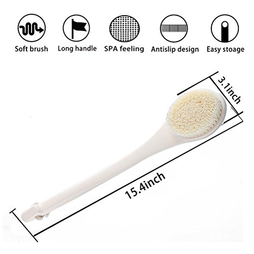 Bath Brush, Soft Long Handle Shower Scrubber&Washer for Exfoliating Self-Cleaning with Non-slip handle and Storage Strap for Hygiene by Shellvcase(Ivory White)