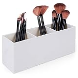 Dseap Makeup Brush Holder Organizer - Acrylic, 3 Compartments - Make up Brushes Holder, Makeup Brush Cup Container Storage Case, White