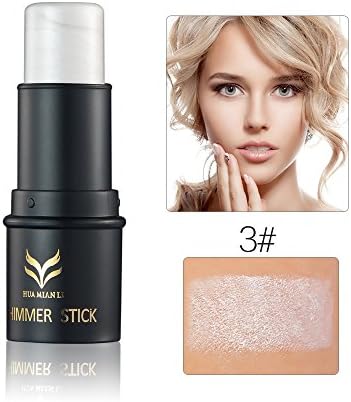 Meritina Face Waterproof Shimmer Highlighter Stick Bronzers Highlighter Powder Creamy Texture Silver Gold Light Face Makeup (3#)