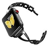 Moretek Apple Watch Series 3 Band, Strap Stainless Steel Band iWatch Wrist Straps with Crystal Rhinestone Diamond for Apple Watch Series 3 & 2 & 1 & Sport & Edition Version (Fine Black 42 mm )