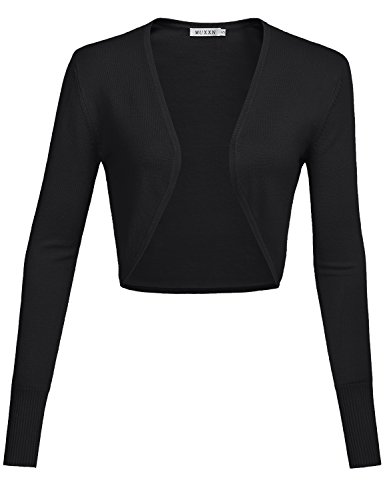 MUXXN Women's Bolero Shrug Longsleeve Knit Cardigan(L,Black)