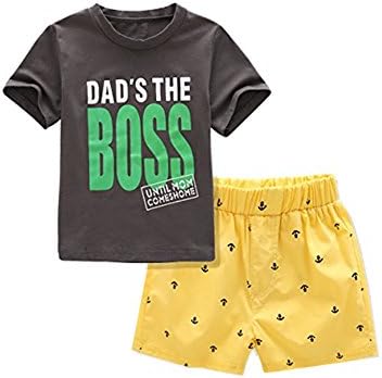 AJia Kids 2 Piece Short Sleeve Shirt and Shorts for 1 to 5 Years Olds Little Boy (4 Years (110), Gray/Yellow)