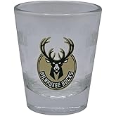 Boelter Brands NBA Satin Etch Shot Glass 2oz, Full 360 Wrap Design (Milwaukee Bucks)