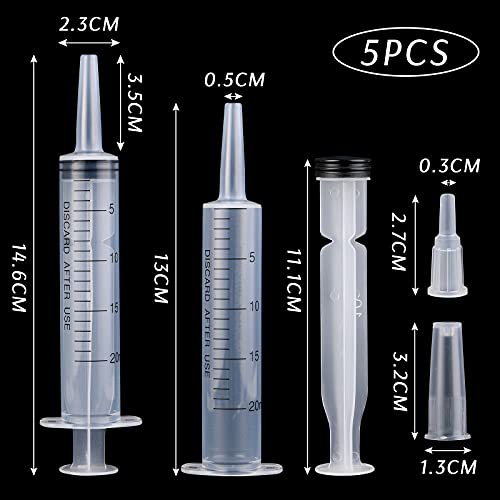 HAKACC Disposable Syringe, 5PCS 20ml Feeding Syringe Sterile Package
