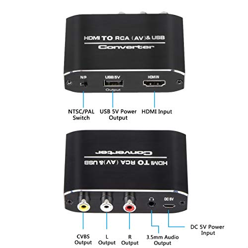 HDMI to RCA Converter, HDMI to AV 3RCA CVBS Composite Adapter with 3.5mm Audio Jack Supports PAL/NTSC for TV Stick, Roku, Chromecast, Apple TV, PC, Laptop, Xbox, HDTV, DVD Etc
