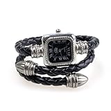 Neewer Black Stylish Knitting Faux Leather Rope Slim Women Bracelet Watch Wristwatch Elegant