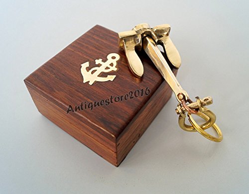 Humaira Nauticals Nautical Brass Anchor Keyring Maritime Key Chain With Wooden Box A - Thumbnail 2