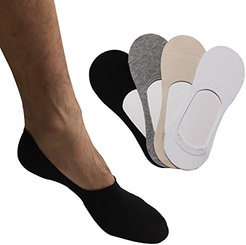TETIBA Men’s Premium Cotton No Show Liner Socks with Double Elastic band &amp; Non slip Silicone Patch Pack of 4 Pairs (shoe 7-10, 4 Pack_beige)