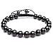 Jovivi 8MM Black Agate Birthstone Gemstones Healing Power Crystal Macrame Adjustable Beaded Bracelet, Unisex