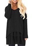 Liyuandian Womens Flare V- Neck Loose Baggy Knitted Long Pullove Blouse With Chiffon Ruffle