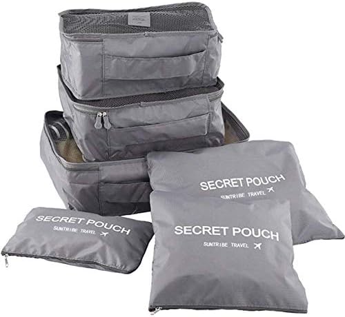 Bagzar Set of 6 Bags Waterproof Cubes Travel Packing Luggage Cloth Organizer Storage Compression Pouch Laundry Zipper Bags (Grey)
