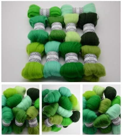 Maslin DIY Needle Felt 66s Wool Felt Poke Fun Soft Feeling Wool Tops Roving DIY Spin" Green Monster Series" 10g/10pcs/lot