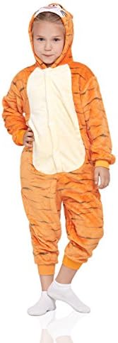 Nbl Kids Tiger Kigurumi Animal Pajamas Onesie Plush Onsie One Piece Cosplay Costume (Large, Tiger)