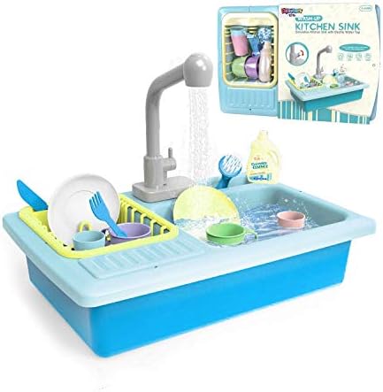 Toy Sink with Running Water and Dishes 