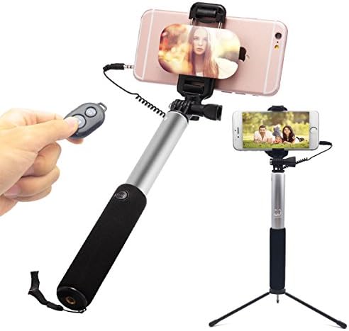Selfie Stick WISDORIGIN Wire Control Bluetooth Monopod With Big Mirror For iPhone 7 plus, 7, 6s, 6, 6 Plus, 5, 5s, Android / Galaxy and all other smartphones (Gray)