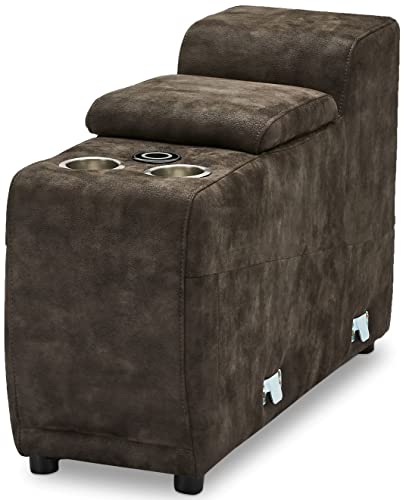 Furnhouse Ibbe Design Sofá Modul Bar con Portavasos y Cargador Inalámbrico Marrón 1 Plaza Alexa Tapizado en Tela Sillas Sillón de Salón Sala de Estar, 32x98x73 cm