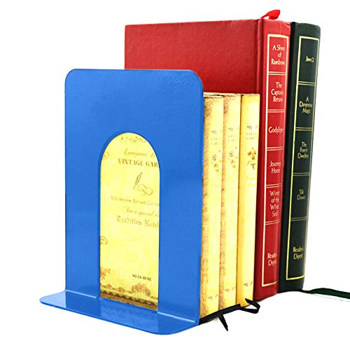 Metal Bookend Heavy Duty Universal Economy Bookends 1 Pair for Books/Movies/DVDs/Magazines (Blue)