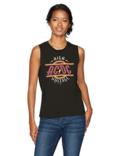 ACDC Women's High Voltage Rock N Roll Logo Raw Graphic Muscle Tank, Black, S
