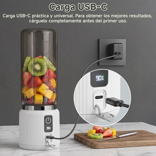 Batidora portátil pequeña máquina con indicador LED, USB-C, 500ml