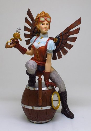 8.75 Inch Steampunk Lady Fairy Sitting on Barrels Statue