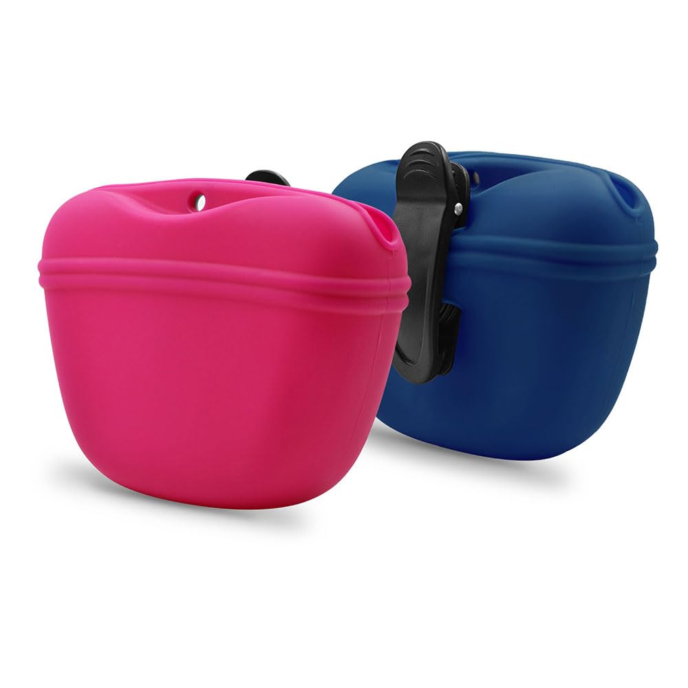 AUDWUD Silicone Dog Treat Pouch,Clip on Portable Training Container,Convenient Magnetic Buckle Closing and Waist Clip,No BPA