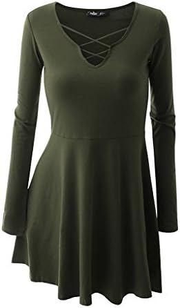 Rita.MK Women's V-Neckline Flared Long Sleeve Slim Tunic Peplum Tops