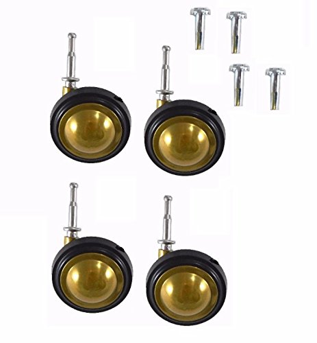 Shepherd Soft Tread Ball Swivel Casters with Brass Finish with 5/16" x 1-1/2" Wood Grip Stem and Socket