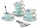 Jusalpha Fine China Tea Cup and Saucer Coffee Cup Set with Saucer and Spoon Set of 6 (FD-TCS02 blue (6), 7oz)