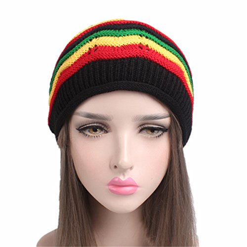 Qhome Fashion Bob Marley Jamaican Reggae Cap Multi-colour Striped Rasta Hat Slouchy Baggie Beanie Skullies Gorro Rasta Women