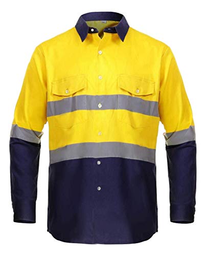 Just In Trend High Visibility Hi Vis Reflective Safety Work Shirts (3X-Large, Yellow/Navy Blue)