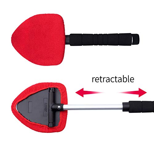 COCODE Windshield Cleaner Tool, Auto Car Window Windshields Washing Brush, Adjustable Triangular Shape Cleaning Interior Auto Glass Wiper Kit with Extendable Handle, 2PCS Washable and Reusable Pads - Thumbnail 5