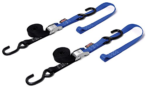 PowerTye 23623 Black/Blue 1" X 6ft Cam Buckle Soft-Tye Tie-Downs with Integrated Soft Hooks