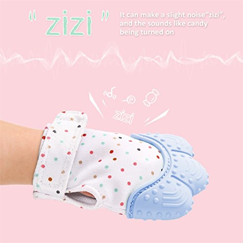 Silicone Baby Teether Mitten - Picowe Teething Gloves Toys Made by Food Grade Material, Ideal Baby Shower Gift with Handy Travel Bag (2 Blue) - Thumbnail 3