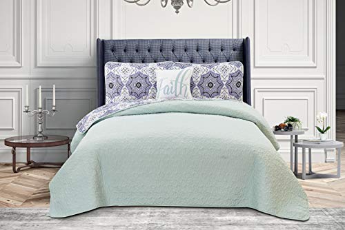 Hannah Linen 4 Piece Down Alternative Quilt Set with Shams and Decorative Pillow - Premium Quality - Hypoallergenic -Plush Microfiber Fill - Machine Washable - (King, Navy Blush Greyson) - Thumbnail 2