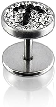 Black Arrow Multi Crystal Stone 316L Surgical Steel Dome Dumbbell Fake Ear Plugs