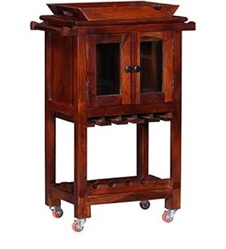 Ringabell Rye On Wheel Solid Wood Bar Cabinet (Honey Oak Finish)
