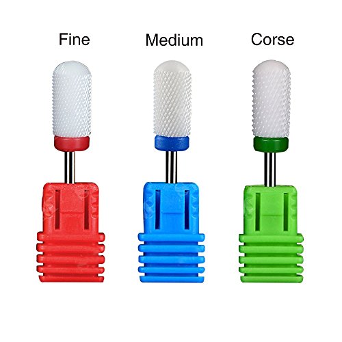 Gimition Ceramic Nail Drill Bits 3/32 Inch Rotary Electric File Fine Medium Coarse Grit Manicure Pedicure Nail Art Tool White (3pcs)