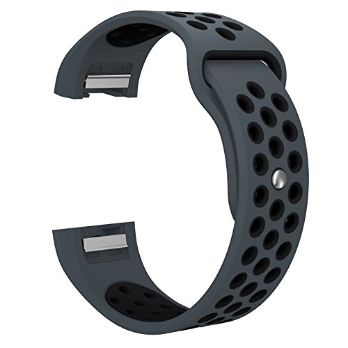 SWEES Silicone Sport Bands Compatible Fitbit Charge 2, Breathable Sport Replacement Bands with Air Holes Small & Large (5.7" - 8.3") for Women Men, Black, Grey, Navy Blue, Pink, White, Teal
