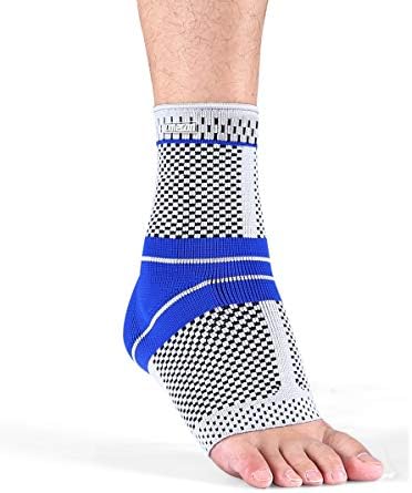Omecon Ankle Brace Support - Compression Sleeve with Slicone Pad and Elastic Material for Women and Men, for Pain Relief and Meniscus Tear, Arthritis and Running (Single)