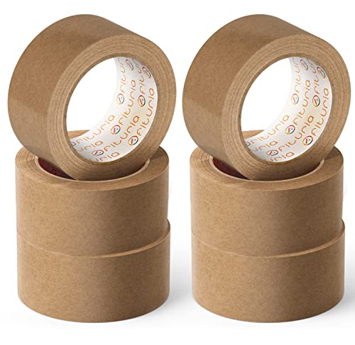 OFITURIA Cinta Adhesiva Ecologica de Papel Kraft color Marron. Cinta de Carrocero para Embalaje, Enmarcar Cuadros o Sellar. Empaquetado Seguro y Resistente - (72 mm x 80 mts - Kraft, 6 Rollos)