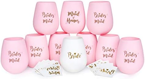 Bachelorette Party Silicone Cups - Bridesmaid Gifts For Bridal Shower | Team Bride Bridesmaids Gift Proposal Cup | Will You Be My Maid Of Honor Box | Bridesmaid's Wine Glasses - By Sister Squad