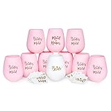 Bachelorette Party Silicone Wine Cups - Set of 10 Glasses | Perfect Maid of Honor & Bridesmaid Gifts/Bride & Bridal Party Favors/Will You Be My Bridesmaid Proposal Box + 12 Tattoos Included