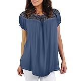 Clearance!!! Pengy Women Boho Loose Lace Chiffon Short Sleeve Blouse Summer T-Shirt Tops (XL, Dark Blue)