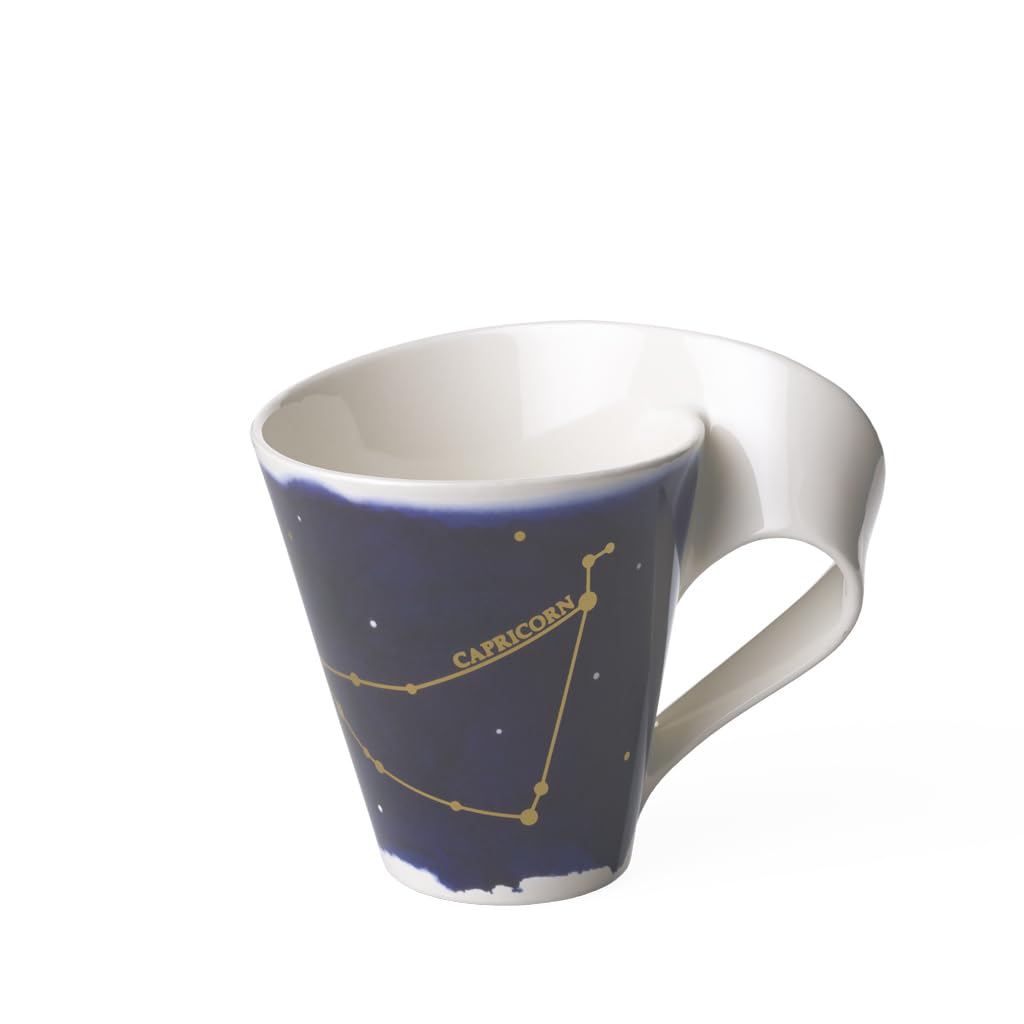 Villeroy & Boch - NewWave Stars Mug with Handle, Beautifully Shaped Cup with Capricorn Design, Premium Porcelain, Dishwasher Safe, Gold, 300 ml
